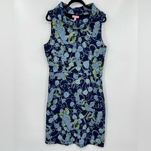 Lilly Pulitzer Don’t Be Koi Lulu Dress Midi Sheath Fish Navy Blue Sleeveless 12
